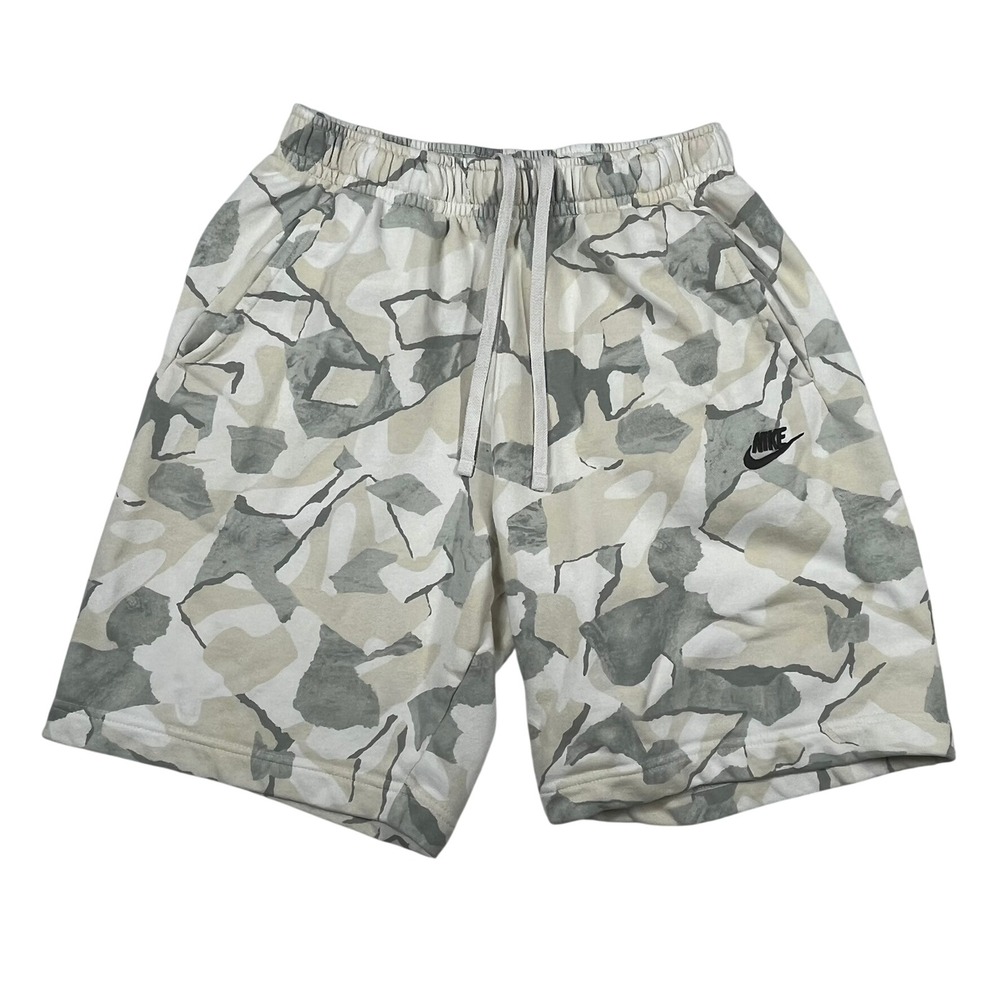 Nike Sportswear Club Fleece Shorts Mens S Gray Beige Abstract Camo DX0803-034